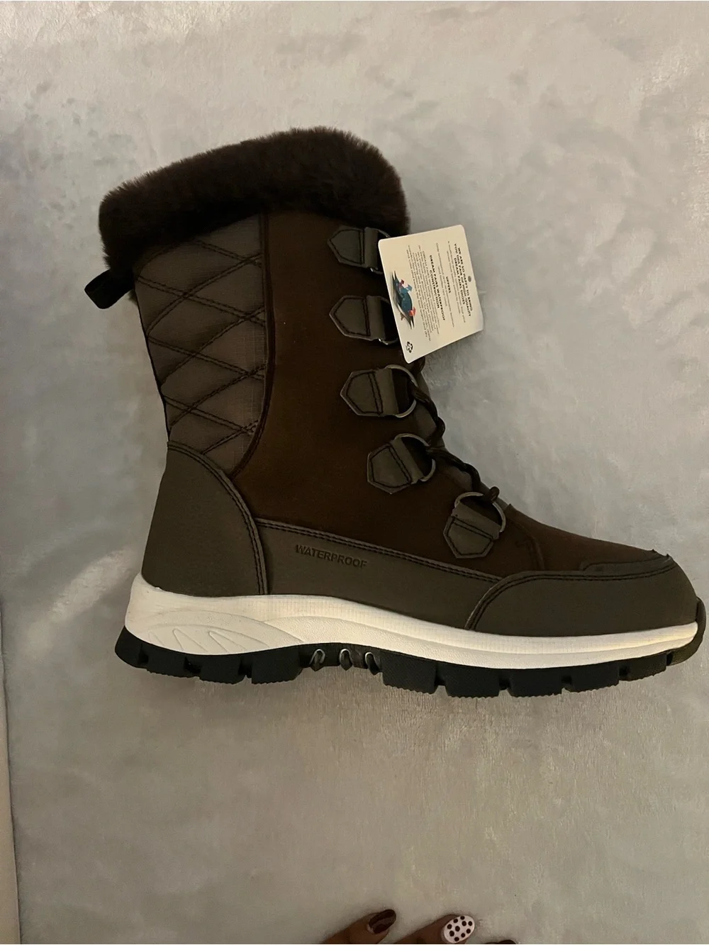 Dream Pairs Women’s Brown Waterproof Faux-Fur Cuff Lace-Up Winter Boot